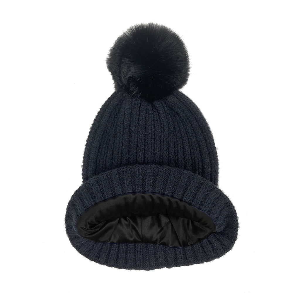 Puff Ball Satin-Lined Beanie