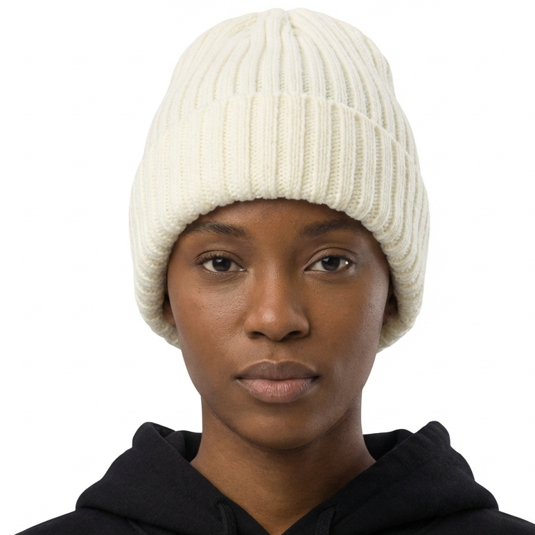 Satin-lined winter beanie on natural hair