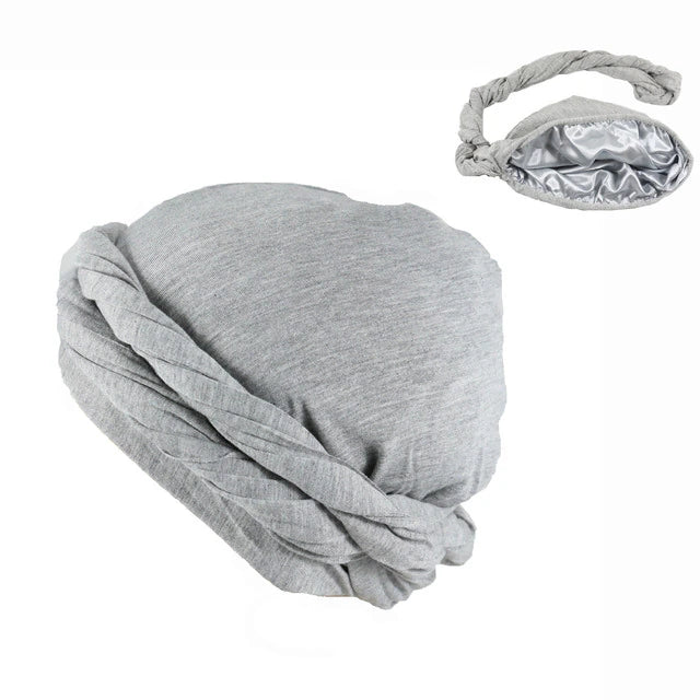 SATIN-LINED PRE-TIED TURBAN