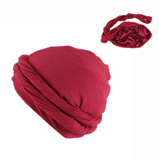 SATIN-LINED PRE-TIED TURBAN