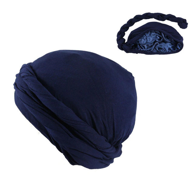 SATIN-LINED PRE-TIED TURBAN